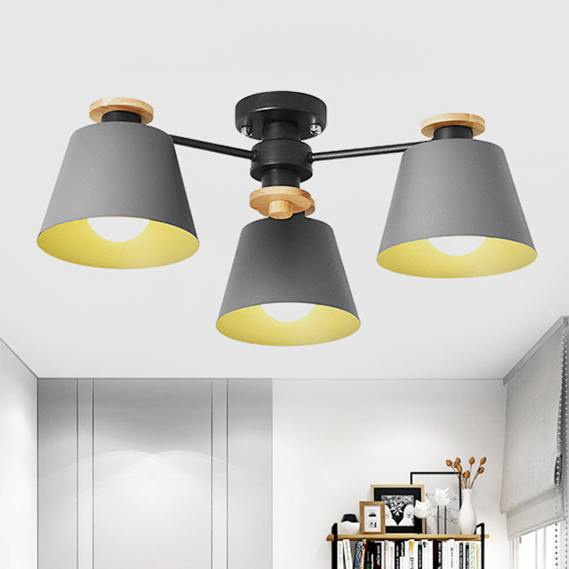 Macaron Metal Bucket Semi Flush Ceiling Light - Ideal for Adult Bedrooms, Three Bulbs Ceiling Fixture