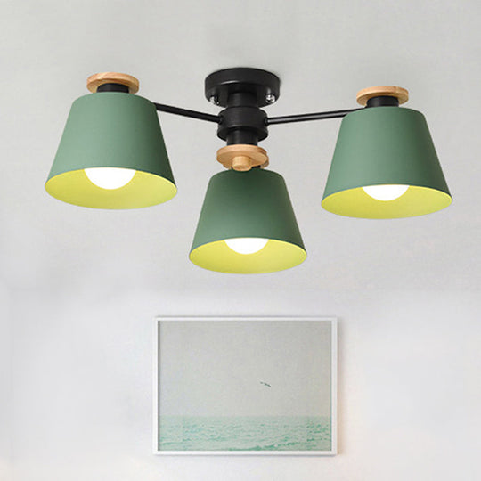 Macaron Metal Bucket Semi Flush Ceiling Light - Ideal for Adult Bedrooms, Three Bulbs Ceiling Fixture