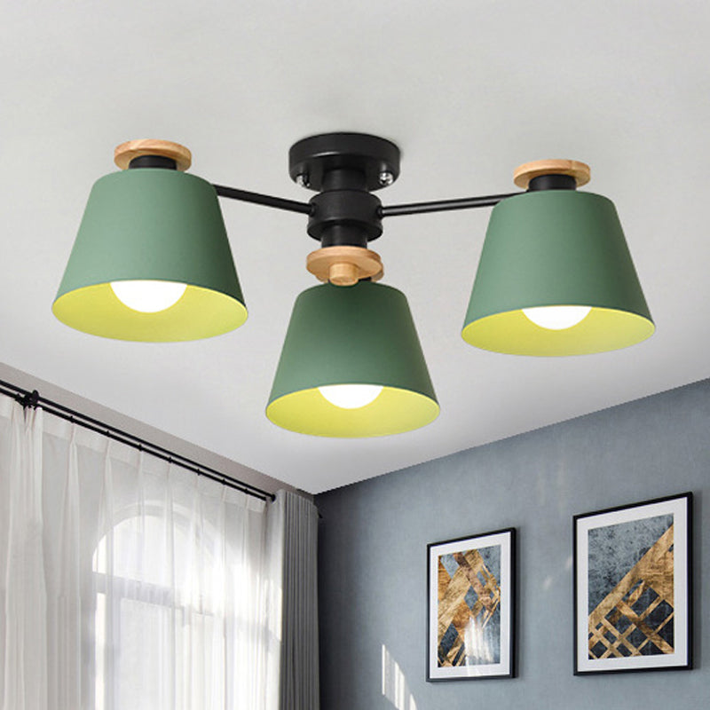 Macaron Metal Bucket Semi Flush Ceiling Light - Ideal for Adult Bedrooms, Three Bulbs Ceiling Fixture