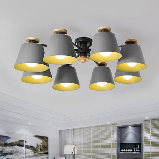 Macaron Loft Trapezoid Ceiling Lamp - Modern Metal Semi Flush Light with 8 Lights