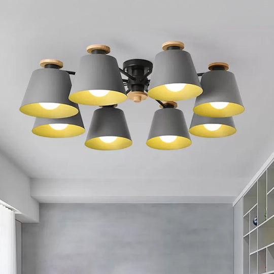 Macaron Loft Trapezoid Ceiling Lamp - Modern Metal Semi Flush Light with 8 Lights