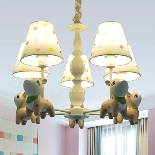 White Fabric Animal Baby Deer Chandelier: 5-Light Pendant Fixture for Kids Bedroom