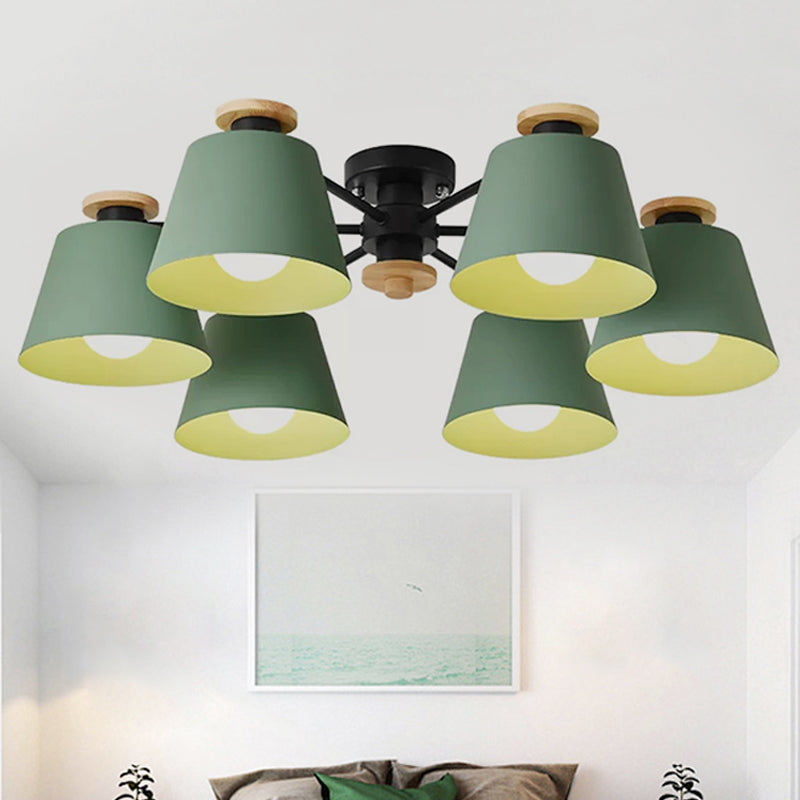 Macaron Metal Semi Flushmount Light - 6 Heads Bucket Ceiling Light for Kindergarten and Lofts