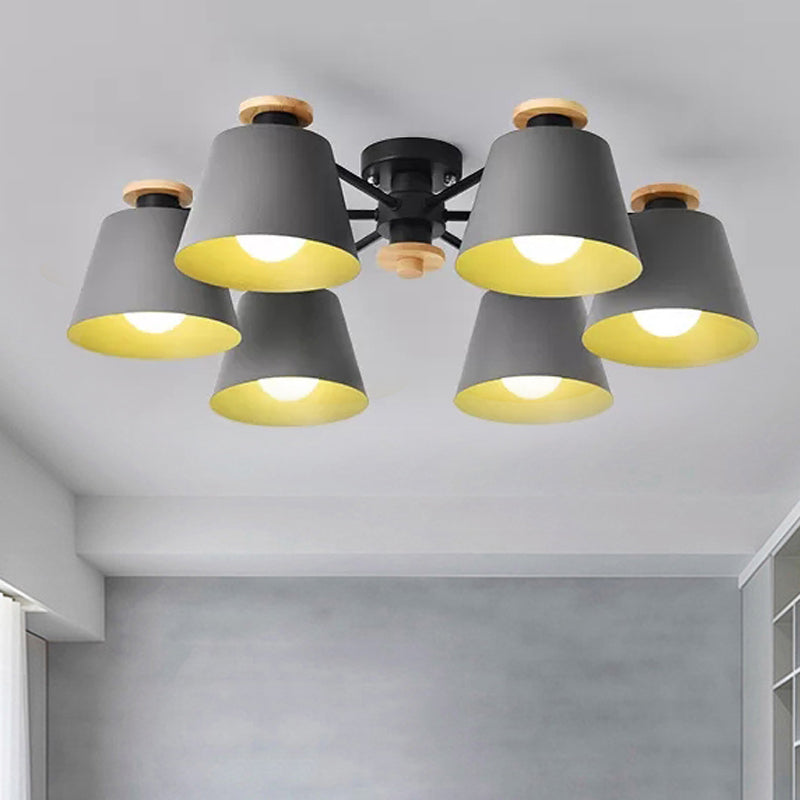 Macaron Metal Semi Flushmount Light - 6 Heads Bucket Ceiling Light for Kindergarten and Lofts