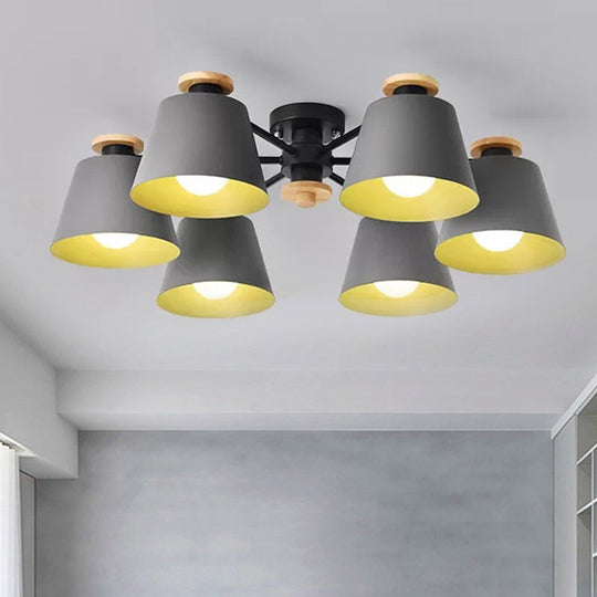 Macaron Metal Semi Flushmount Light - 6 Heads Bucket Ceiling Light for Kindergarten and Lofts