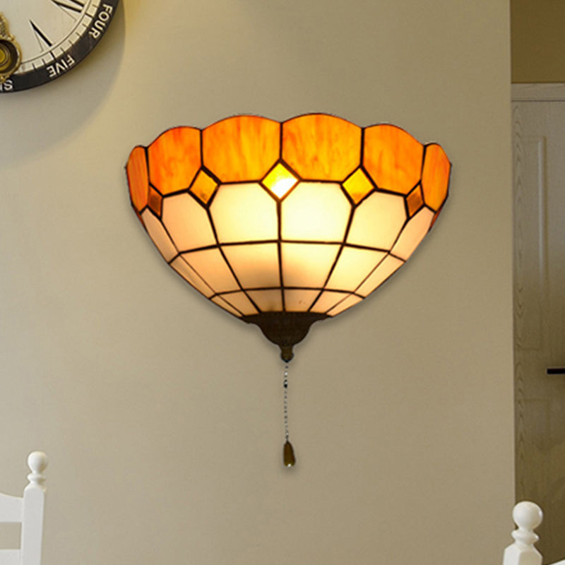 Tiffany Stained Glass Wall Sconce with Pull Switch - 1 Light