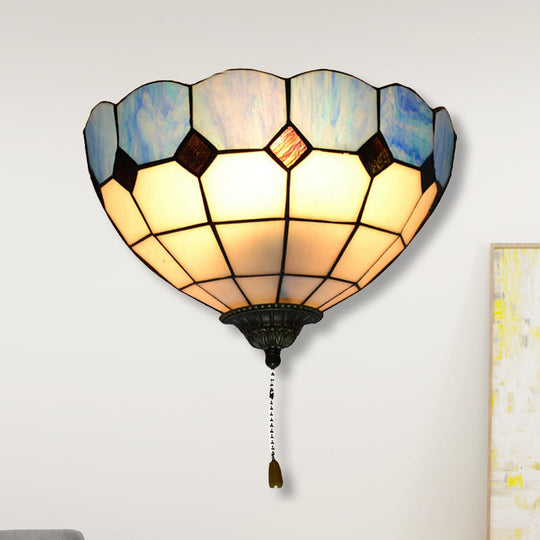 Tiffany Stained Glass Wall Sconce with Pull Switch - 1 Light