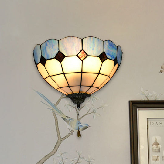 Tiffany Stained Glass Wall Sconce with Pull Switch - 1 Light