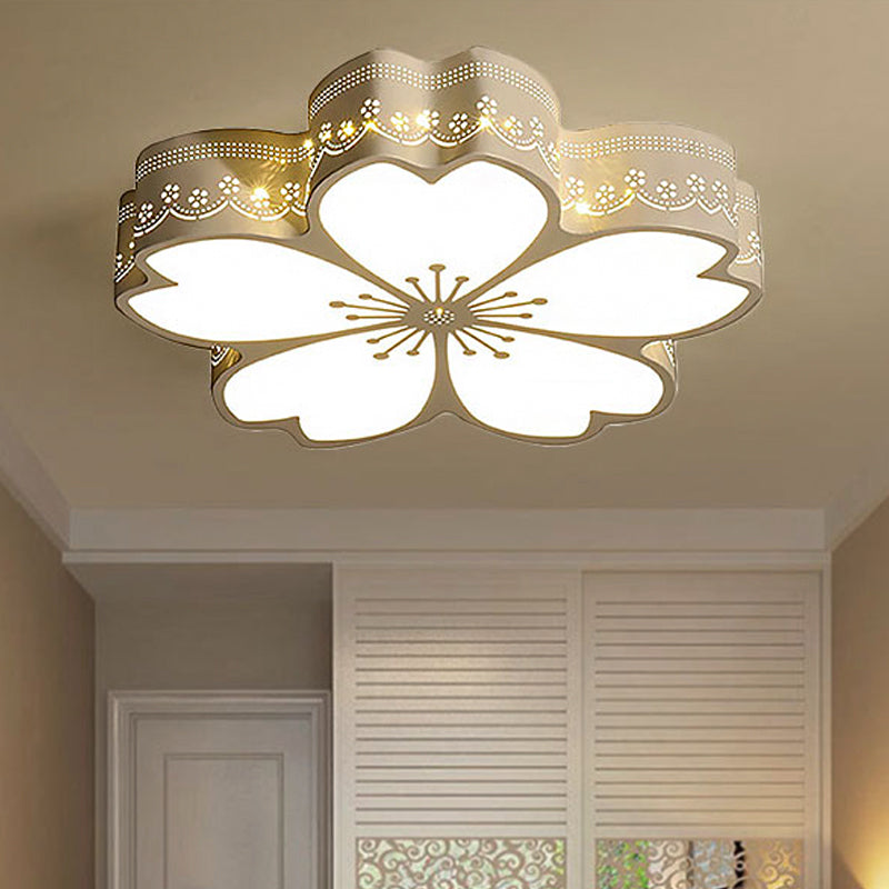 White Etched Petal Metal Ceiling Light for Kids' Bedroom or Bathroom
