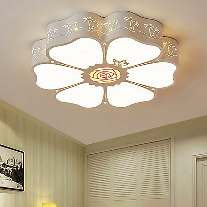 White Etched Petal Metal Ceiling Light for Kids' Bedroom or Bathroom