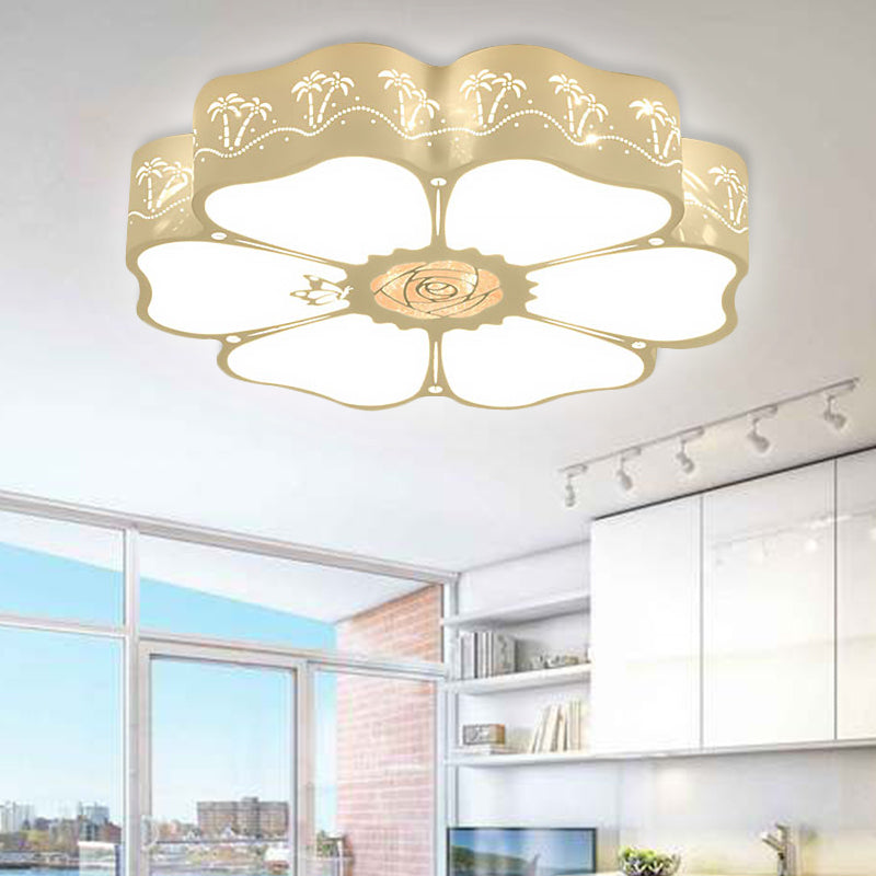 White Etched Petal Metal Ceiling Light for Kids' Bedroom or Bathroom