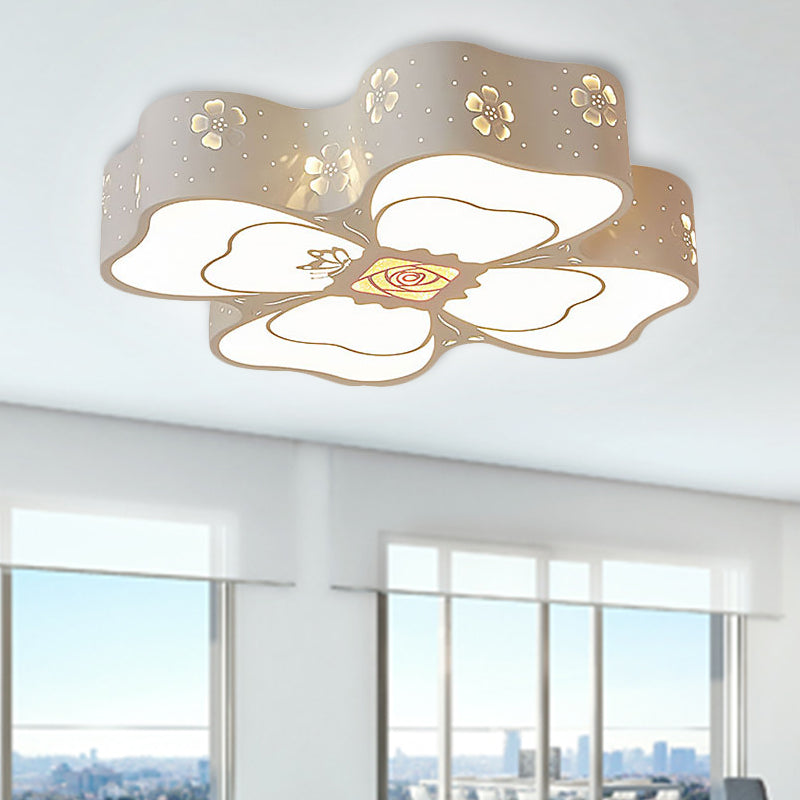 White Etched Petal Metal Ceiling Light for Kids' Bedroom or Bathroom