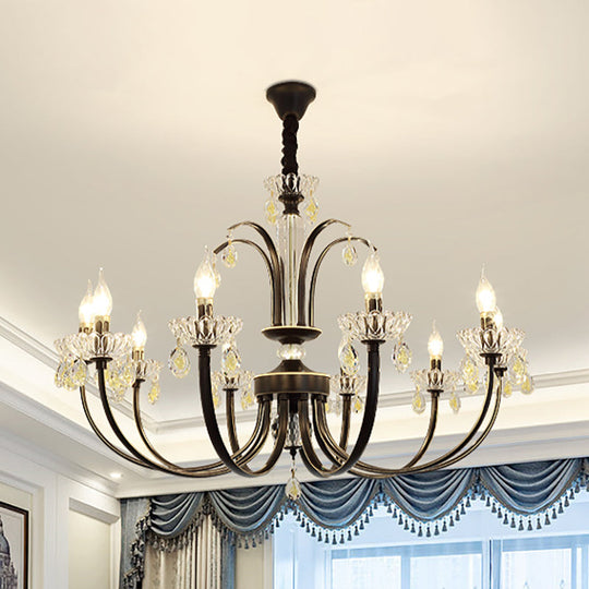 Traditional Metal Black Candle Ceiling Light - 6/8/10 Lights - Living Room Fixture