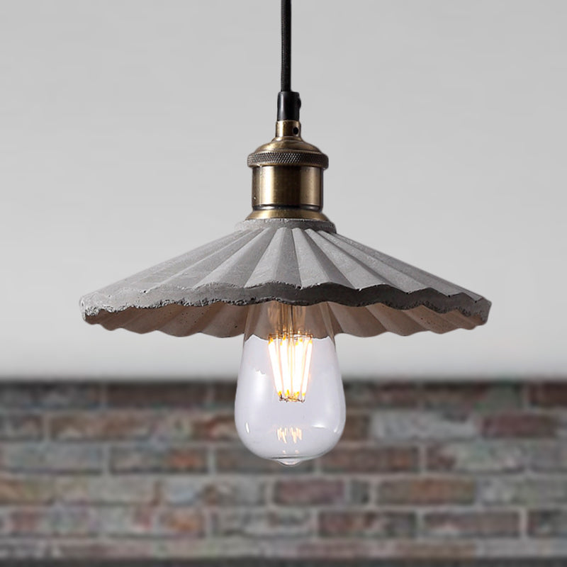 Gray Scalloped Industrial Cement Hanging Light Fixture for Kitchen - 1-Light Suspension Light