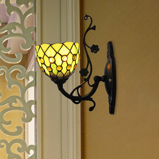 Beaded Stained Glass Bowl Wall Mount Light - 1 Light Mini Wall Lighting