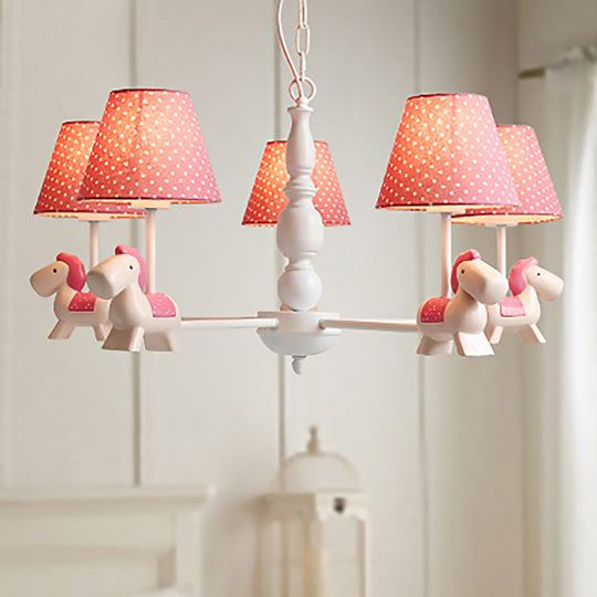 Darling Pony Chandelier: Metal Hanging Light with Dot Shade for Kindergarten Playrooms