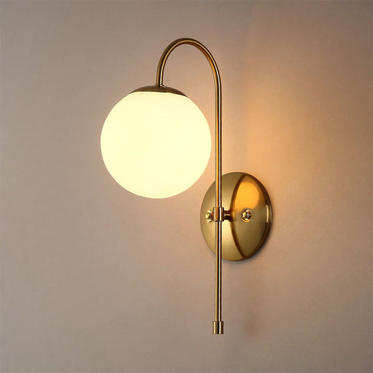 Modern Brass Globe Wall Sconce with Opal Glass Shade for Coffee Shop (1 Light)