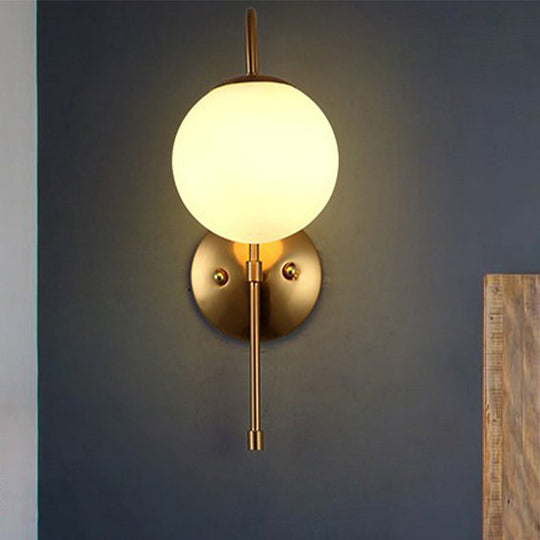 Modern Brass Globe Wall Sconce with Opal Glass Shade for Coffee Shop (1 Light)