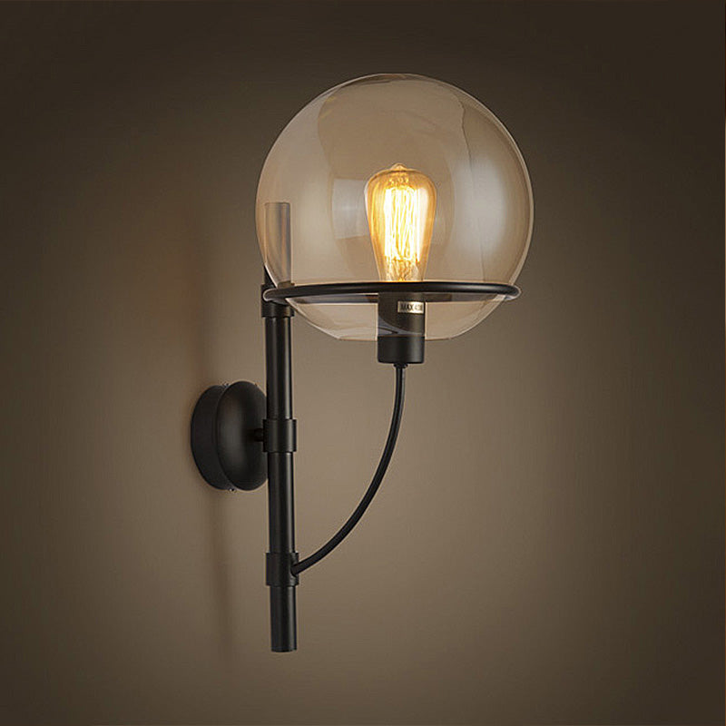 Industrial Black Clear Glass Wall Sconce Light Fixture for Coffee Shop