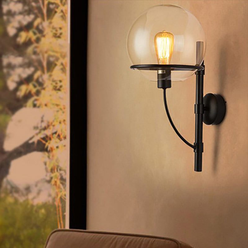 Industrial Black Clear Glass Wall Sconce Light Fixture for Coffee Shop