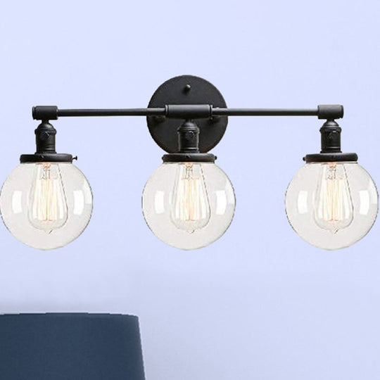 Outdoor Industrial Black Sconce Light with Clear Glass Bubble Shade – 3 Lights Fixture
