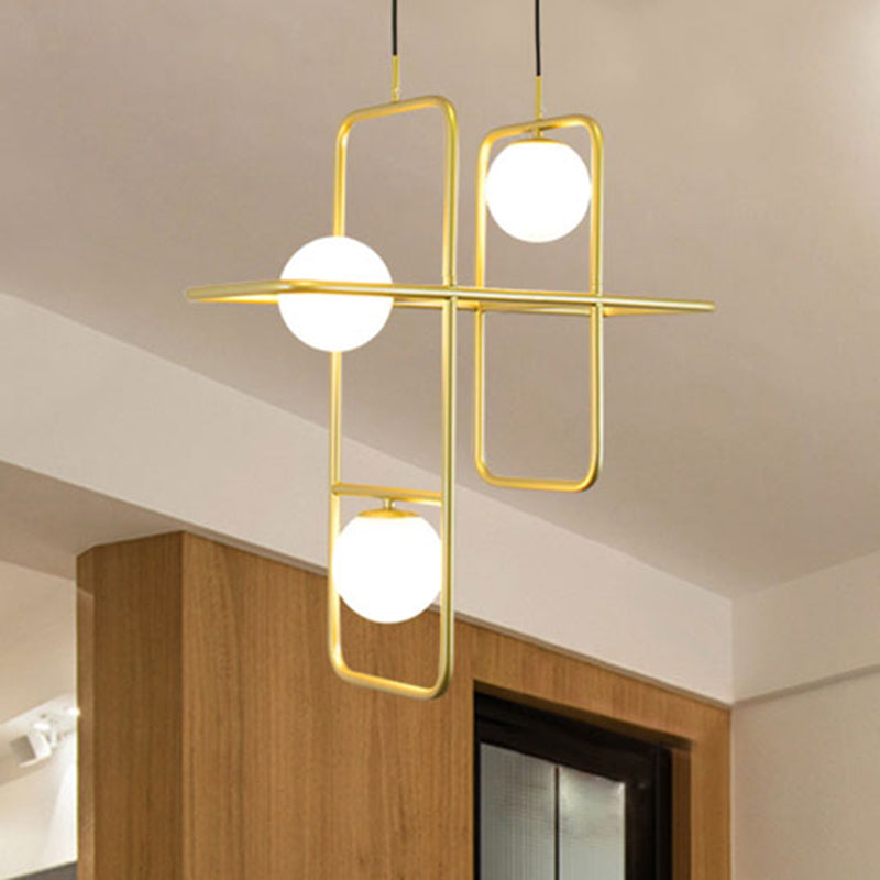 Modern Gold Crossed Rectangle Drop Chandelier - 2/3/4 Light Metal Pendant