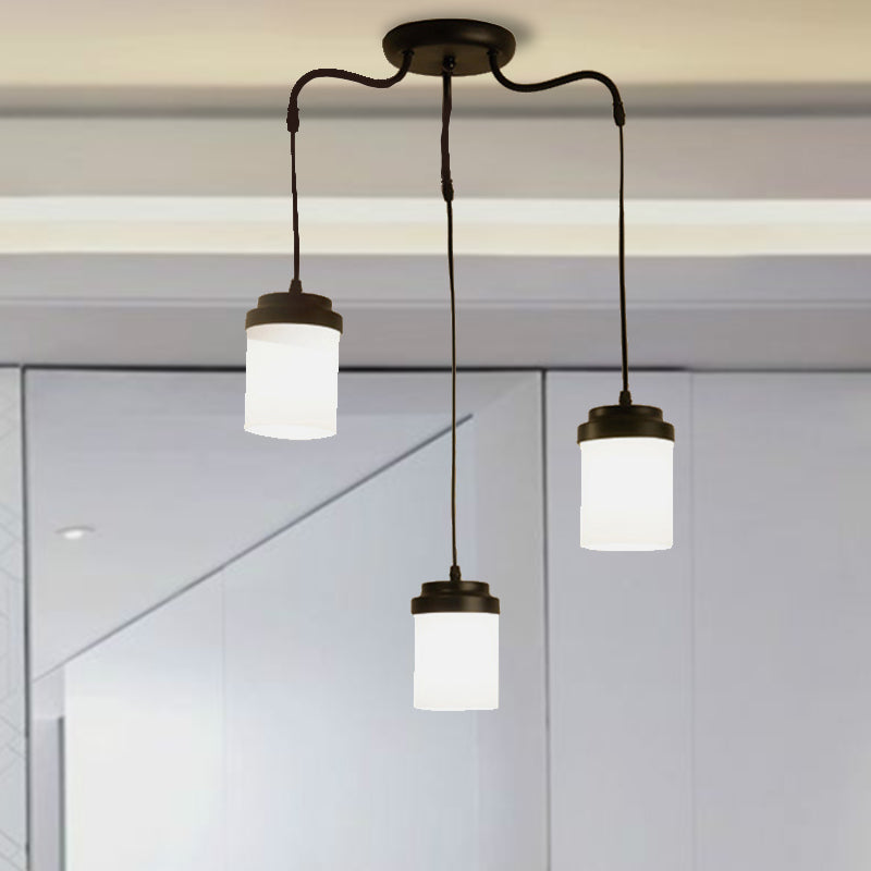 Contemporary Frosted Glass Pendant Lamp: Cylinder Shade Hanging Light in Black & White, Perfect for Kitchens