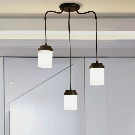 Contemporary Frosted Glass Pendant Lamp: Cylinder Shade Hanging Light in Black & White, Perfect for Kitchens