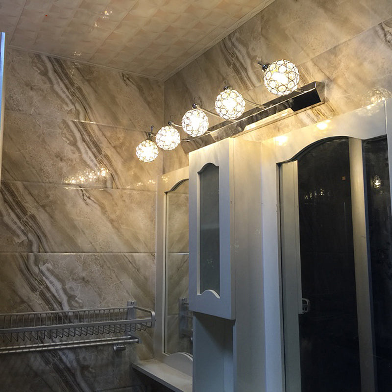 Modern Orbit Wall Sconce with Clear Crystal & 3/4 Lights in Black Finish – Warm/White Vanity Mirror Light