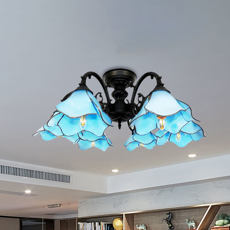 Tiffany Blue Chandelier: 6-Light Bookstore Flower Pendant Light with Creative Art Glass - Perfect for Hotels!