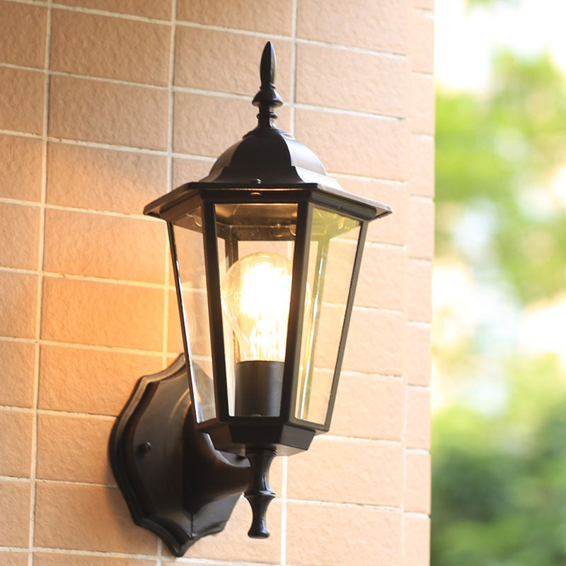 Outdoor Black Sconce Light with Traditional Clear Glass - One Light Kerosene Lighting Fixture