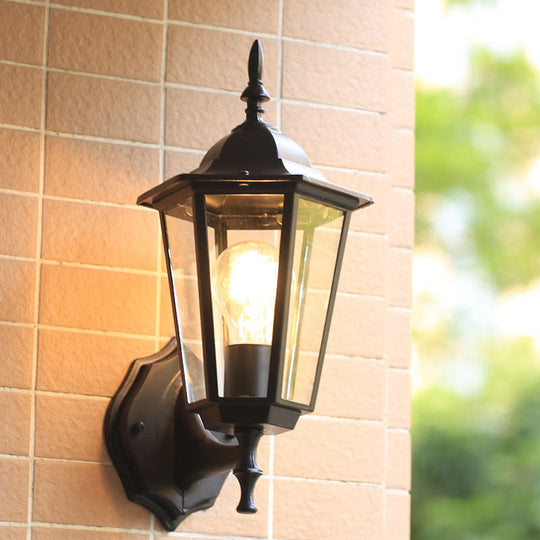 Outdoor Black Sconce Light with Traditional Clear Glass - One Light Kerosene Lighting Fixture