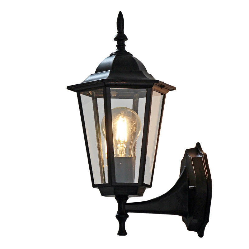 Outdoor Black Sconce Light with Traditional Clear Glass - One Light Kerosene Lighting Fixture