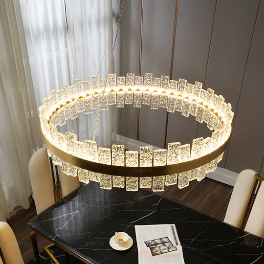 Modern Crystal Loop Pendant Light with Brass Finish and LED