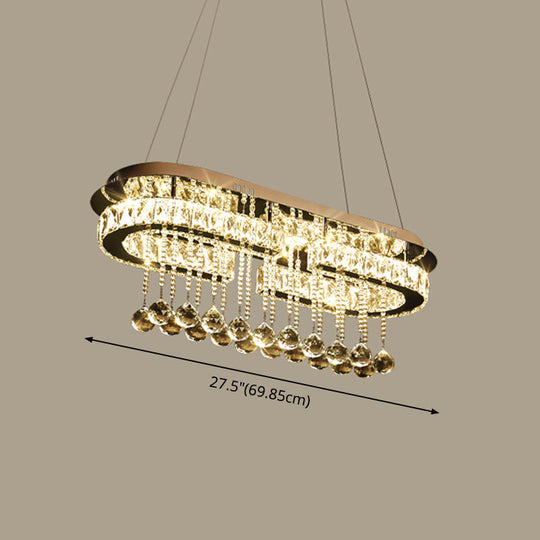 Modern LED Crystal Pendant Light with Stainless Steel Frame and Tassel Accents