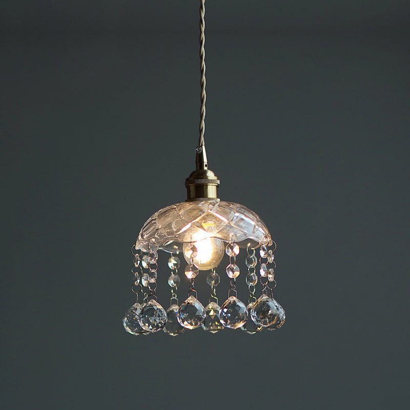 Vintage Flower Shaped Clear Glass Flower Pendant Light with Teardrop Crystals