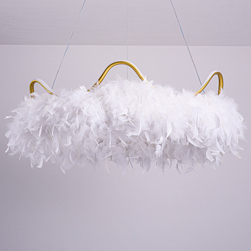Minimalist Feather White Crown LED Chandelier - Ideal for Kids Bedroom Hanging Light