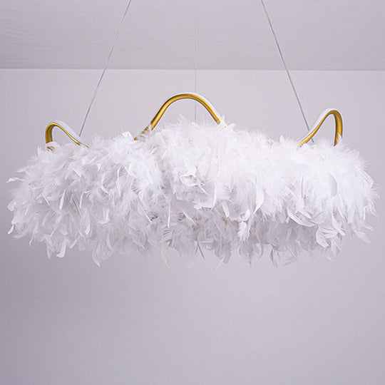 Minimalist Feather White Crown LED Chandelier - Ideal for Kids Bedroom Hanging Light