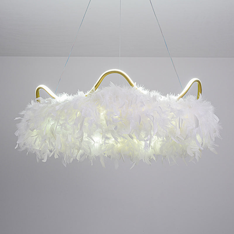 Minimalist Feather White Crown LED Chandelier - Ideal for Kids Bedroom Hanging Light