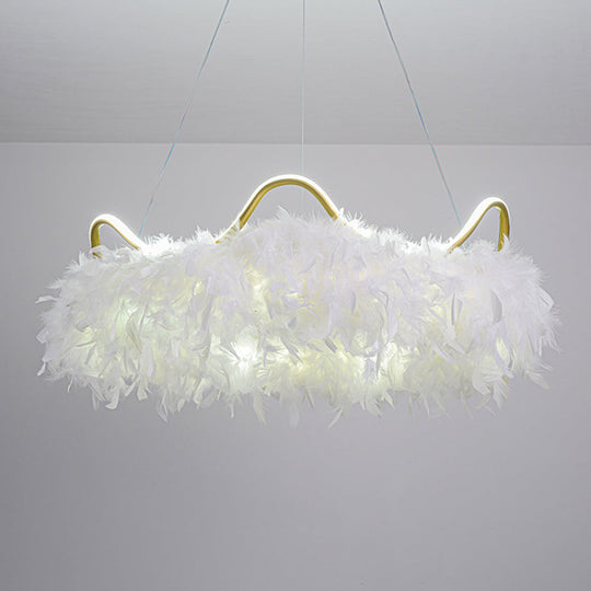 Minimalist Feather White Crown LED Chandelier - Ideal for Kids Bedroom Hanging Light