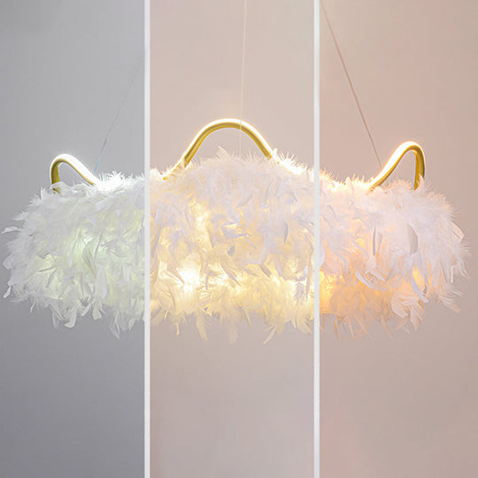 Minimalist Feather White Crown LED Chandelier - Ideal for Kids Bedroom Hanging Light