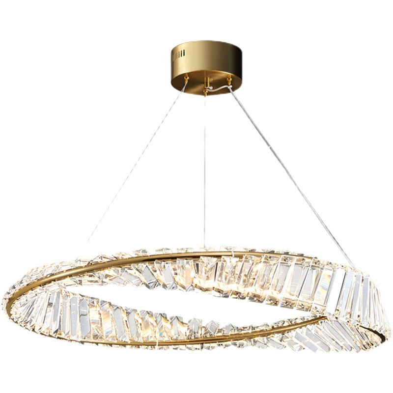 Modern Crystal LED Twisted Ring Chandelier - Stylish Brass Suspension Light for Dining Room