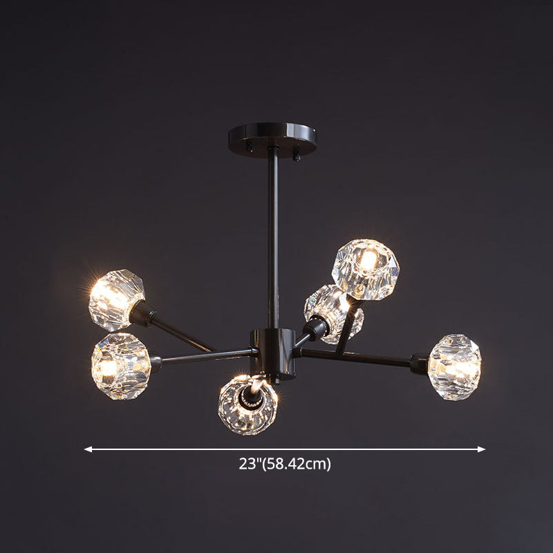 Modern Mini Globe Crystal Chandelier - Black Finish Pendant Light for Living Room