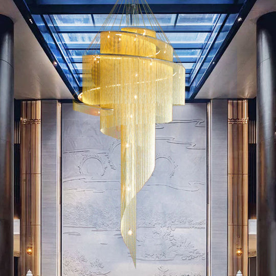 Sleek Spiral Tassel Chandelier: Modern 4-Light Ceiling Fixture for Hall