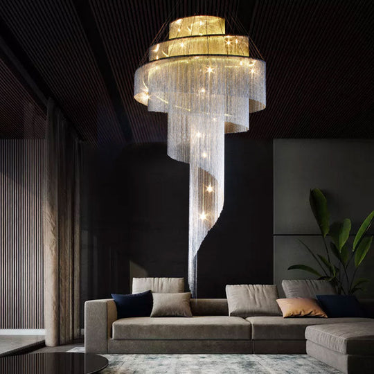 Sleek Spiral Tassel Chandelier: Modern 4-Light Ceiling Fixture for Hall