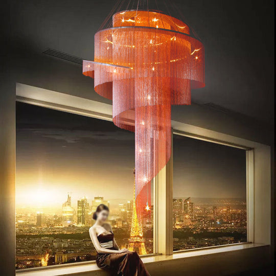 Sleek Spiral Tassel Chandelier: Modern 4-Light Ceiling Fixture for Hall