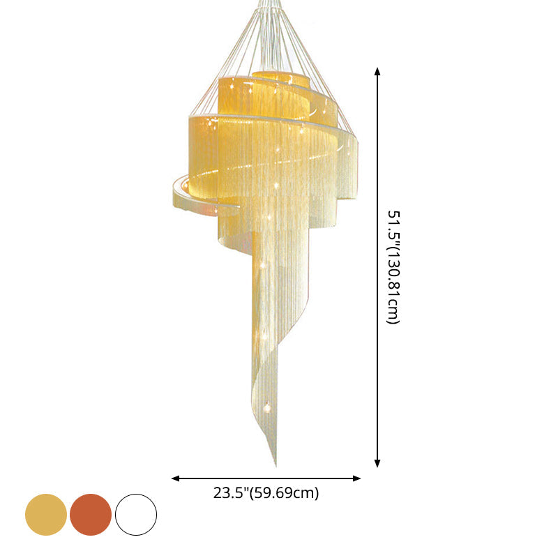 Sleek Spiral Tassel Chandelier: Modern 4-Light Ceiling Fixture for Hall