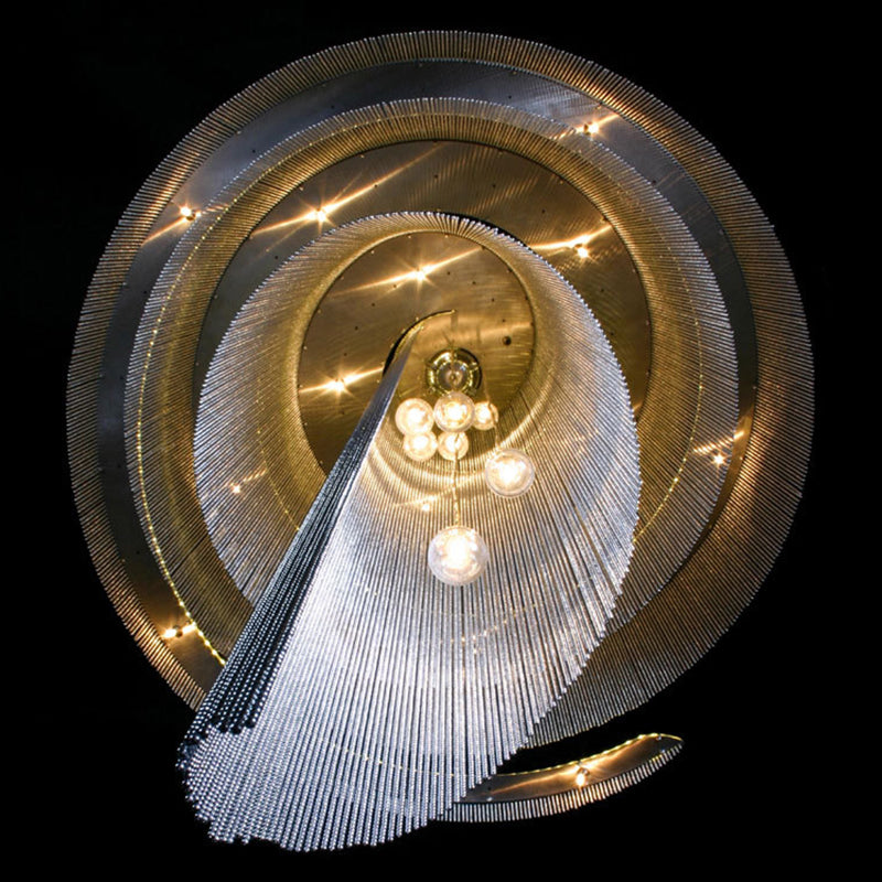 Sleek Spiral Tassel Chandelier: Modern 4-Light Ceiling Fixture for Hall
