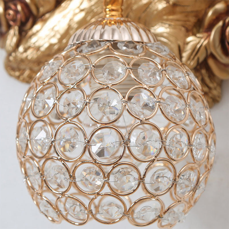 Vintage Gold Resin Swan Wall Sconce with Metal and Crystal Shade