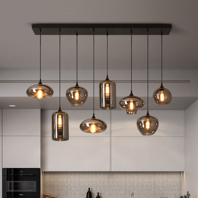 Contemporary Smoked Glass Gray Pendant Light for Dining Room Table